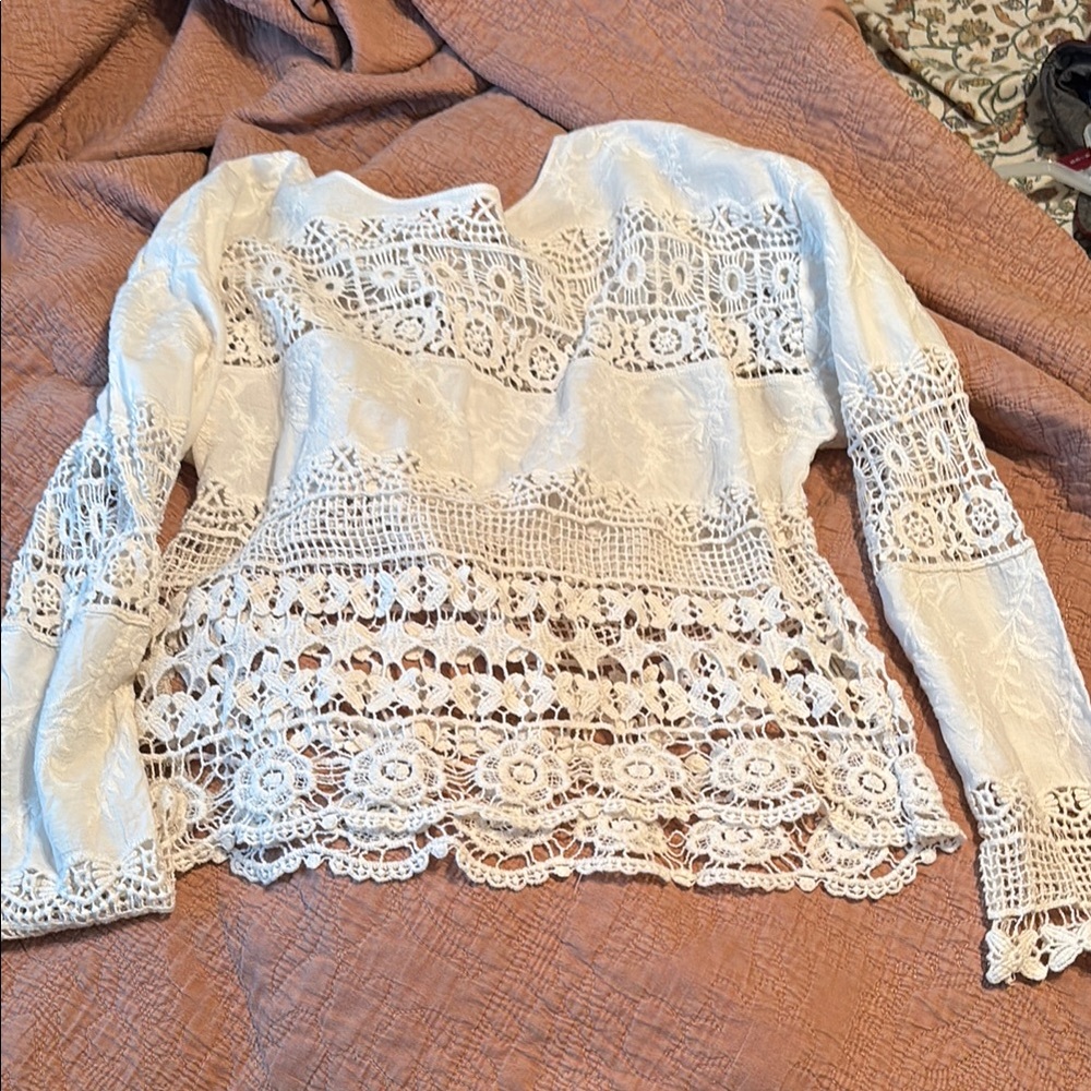 Sugarlips Cream Asymmetrical Embellished Peplum Blouse